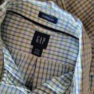 GAP Men L Classic Fit Tattersall Plaid Shirt Blue Green 100% Cotton Y2K Sp. 2005